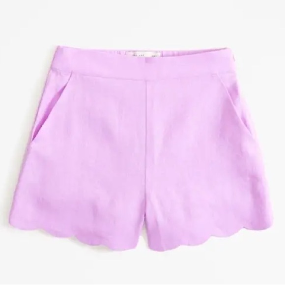 A&F Linen & Cotton Scalloped High Waist Shorts Pockets Feminine Sweet Summer - Picture 2 of 12